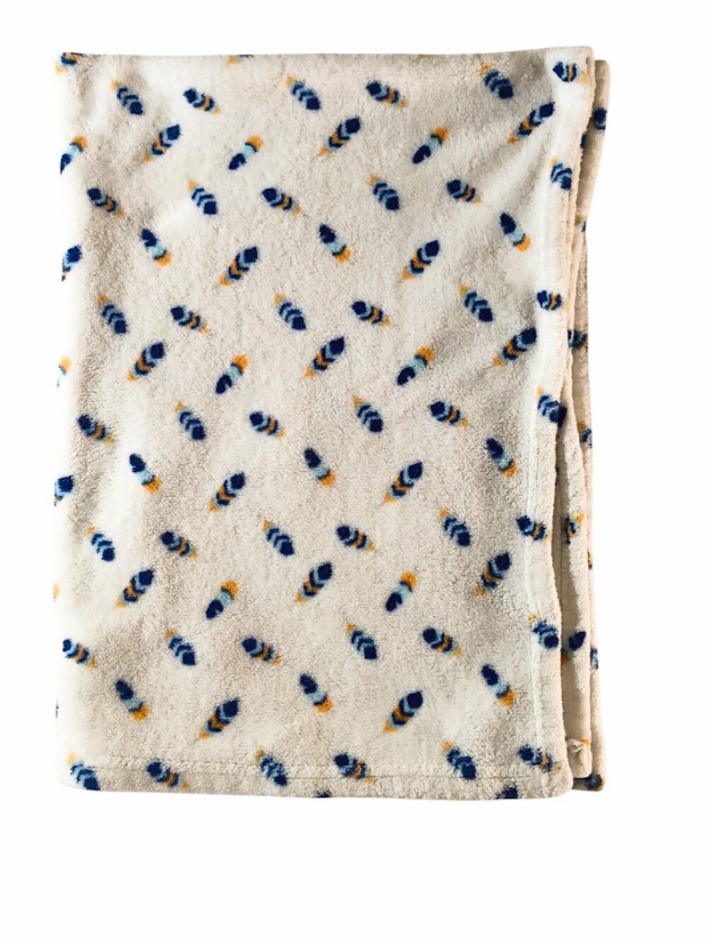 Zak & Zoey Blue & Gold Feathers Ivory Lovey Security Blanket 30" X 39"